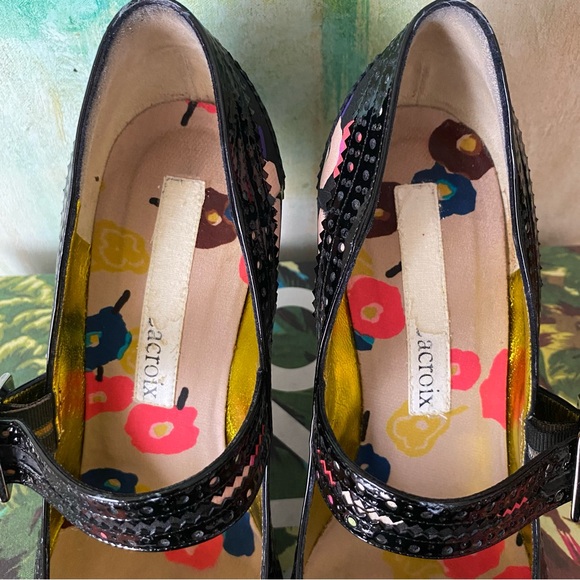 Rare♦️Christian Lacroix Floral Heels Shoes Mary Jane Pumps VTG Strap - Picture 6 of 10